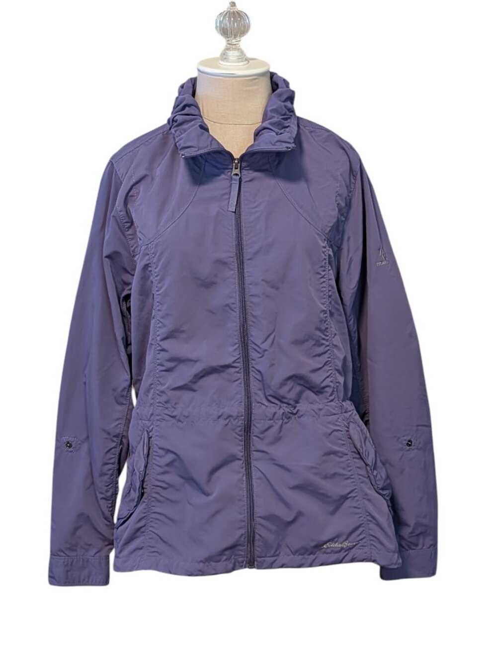 Eddie Bauer Travex Purple Jacket Women's LG‎ Zip Up Roll Tab Sleeve Windbreaker